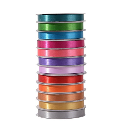 Wholesale (10 Pack) - Luxurious Satin Ribbon Collection: 12 Assorted 3/8 Inch Rolls for Elegant Crafts & Wrapping