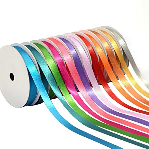 Wholesale (10 Pack) - Luxurious Satin Ribbon Collection: 12 Assorted 3/8 Inch Rolls for Elegant Crafts & Wrapping