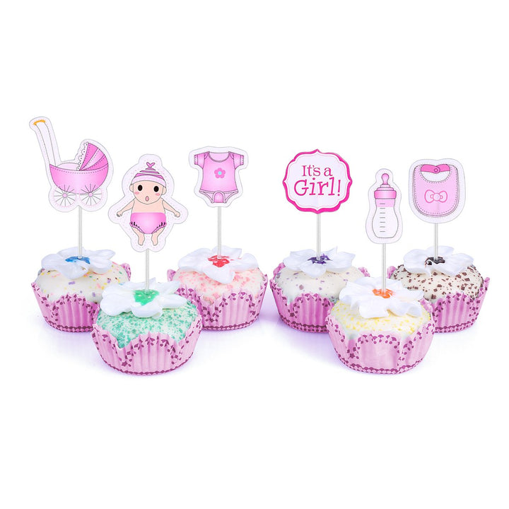 Wholesale (10 Pack) - Baby Shower Cupcake Toppers: It's a Girl! Charming Pink Cake Decorations for a Delightful Kids' Party