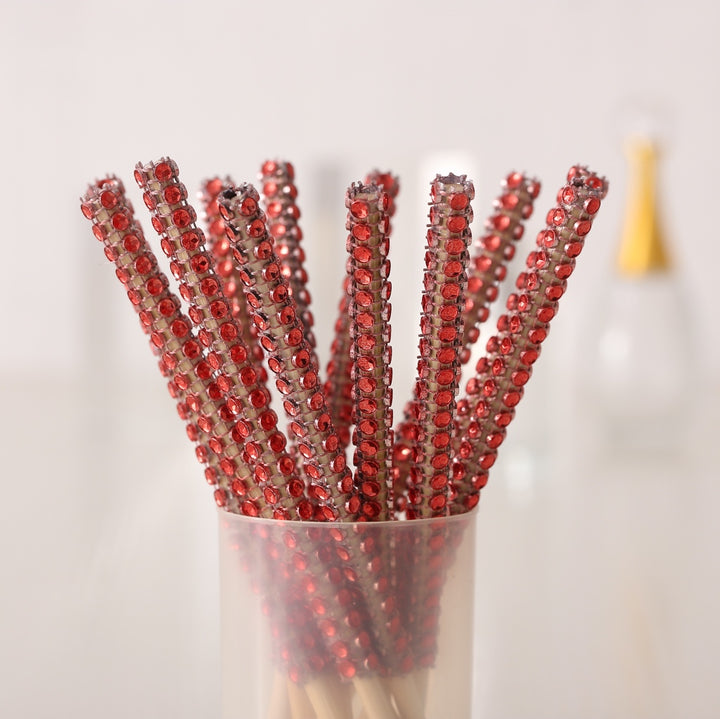 24-Pack Bamboo Candy Apple Sticks with Rhinestone Bling