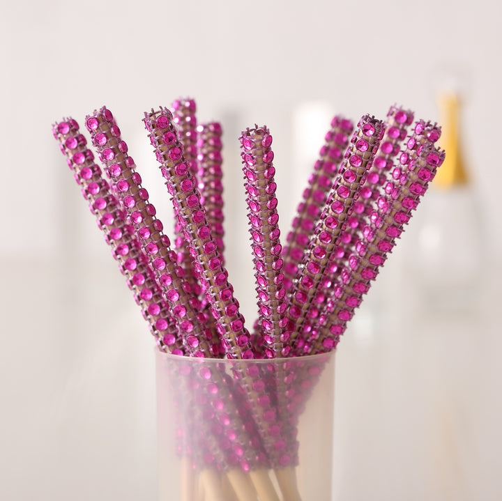 24-Pack Bamboo Candy Apple Sticks with Rhinestone Bling