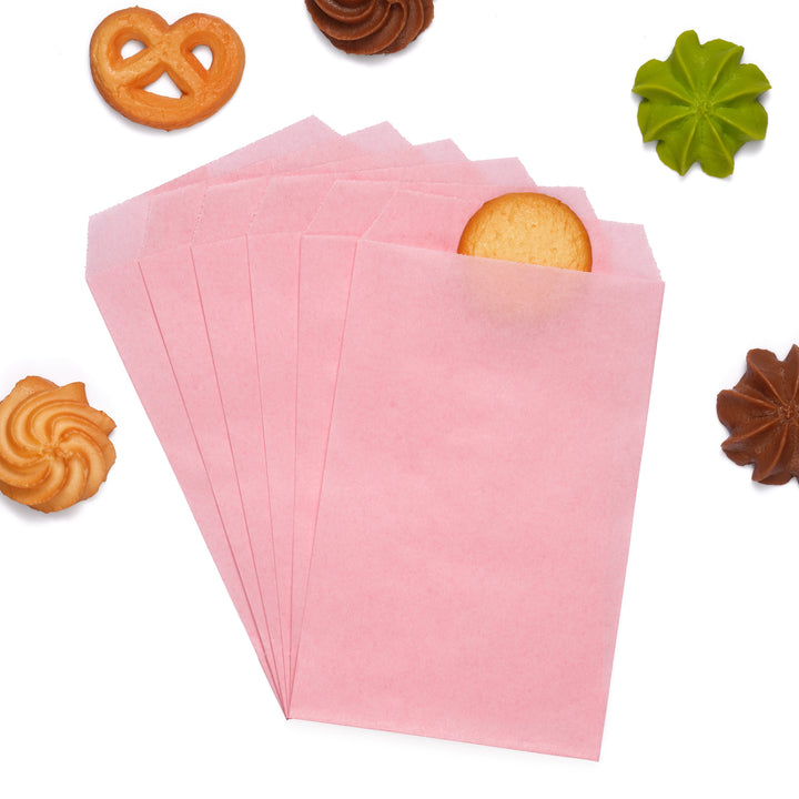 Quotidian Flat Greaseproof Paper Bags - Baby Pink Envelopes for Goodies, Cookies, Candy, Wedding, and Birthday Parties. Pack of 100 for Stylish Celebrations