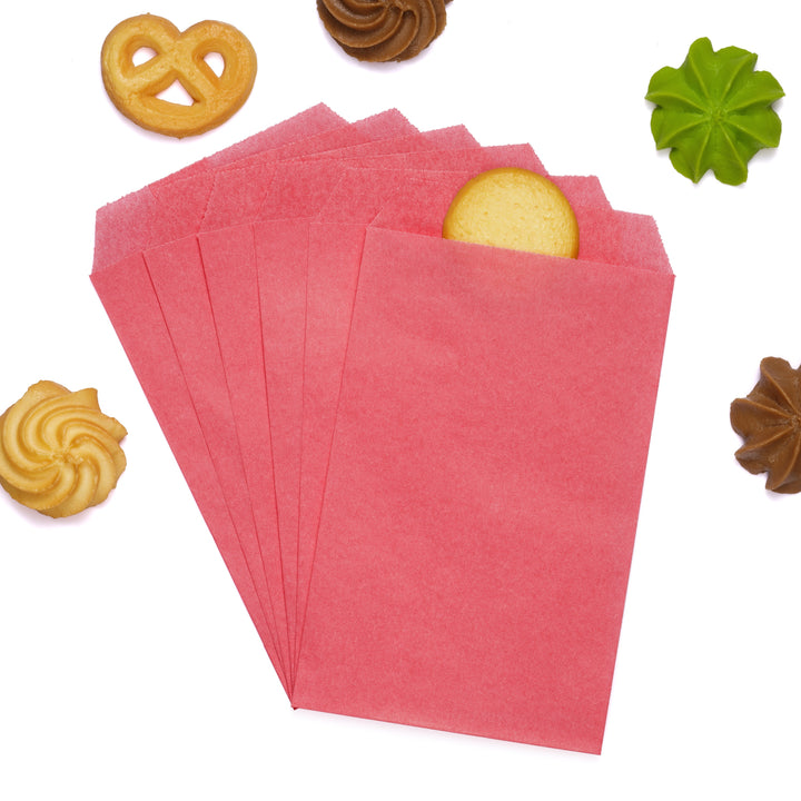 Quotidian Flat Greaseproof Paper Bags - Rose Pink Envelopes for Goodies, Cookies, Candy, Wedding, and Birthday Parties. Pack of 100 for Stylish Celebrations