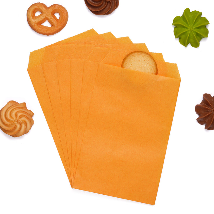 Quotidian Flat Greaseproof Paper Bags - Gold Envelopes for Goodies, Cookies, Candy, Wedding, and Birthday Parties. Pack of 100 for Stylish Celebrations