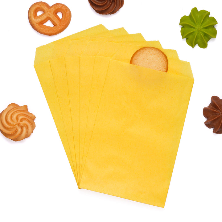 Quotidian Flat Greaseproof Paper Bags - Lemon Yellow Envelopes for Goodies, Cookies, Candy, Wedding, and Birthday Parties. Pack of 100 for Stylish Celebrations