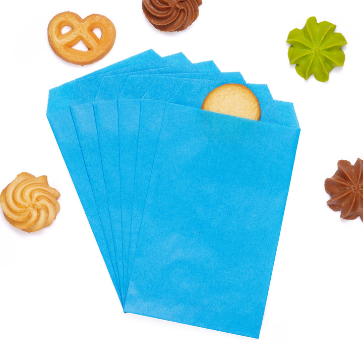 Quotidian Flat Greaseproof Paper Bags - Sky Blue Envelopes for Goodies, Cookies, Candy, Wedding, and Birthday Parties. Pack of 100 for Stylish Celebrations