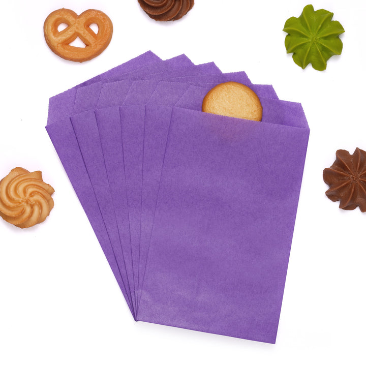 Quotidian Flat Greaseproof Paper Bags - Lavender Purple Envelopes for Goodies, Cookies, Candy, Wedding, and Birthday Parties. Pack of 100 for Stylish Celebrations