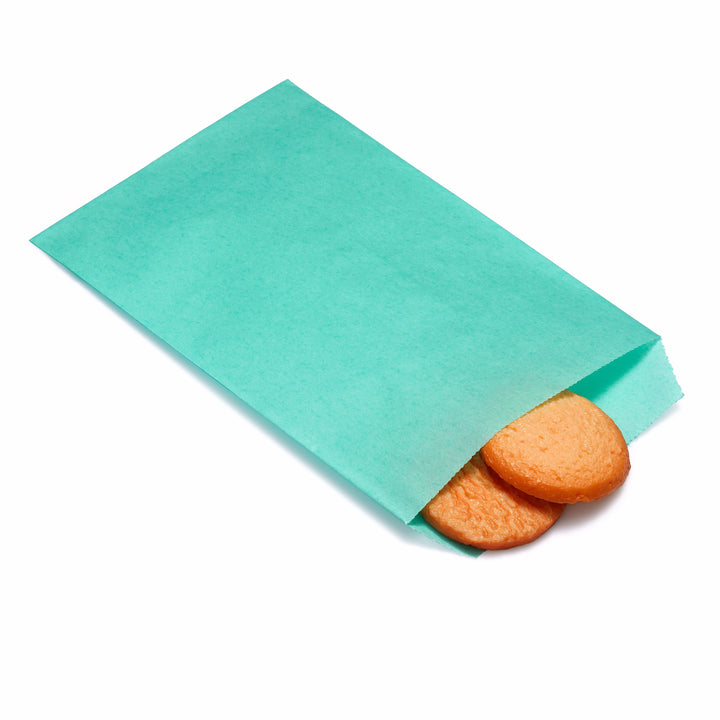 Quotidian Flat Greaseproof Paper Bags - Aqua Blue Envelopes for Goodies, Cookies, Candy, Wedding, and Birthday Parties. Pack of 100 for Stylish Celebrations