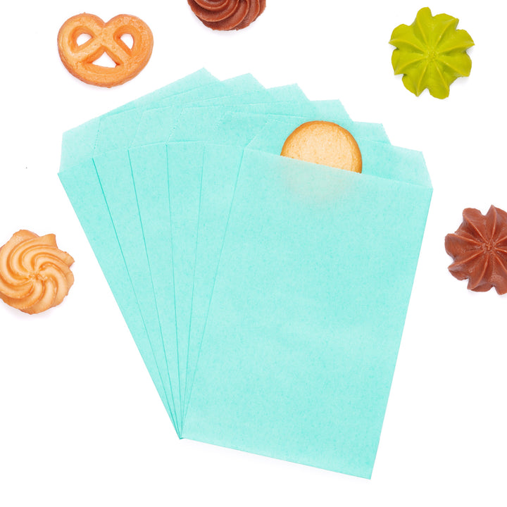 Quotidian Flat Greaseproof Paper Bags - Baby Blue Envelopes for Goodies, Cookies, Candy, Wedding, and Birthday Parties. Pack of 100 for Stylish Celebrations