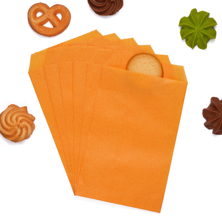 Quotidian Flat Greaseproof Paper Bags - Orange Envelopes for Goodies, Cookies, Candy, Wedding, and Birthday Parties. Pack of 100 for Stylish Celebrations