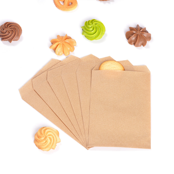 Quotidian Flat Greaseproof Paper Bags - Brown Envelopes for Goodies, Cookies, Candy, Wedding, and Birthday Parties. Pack of 100 for Stylish Celebrations