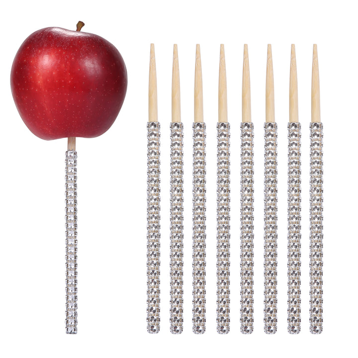 24-Pack Bamboo Candy Apple Sticks with Rhinestone Bling