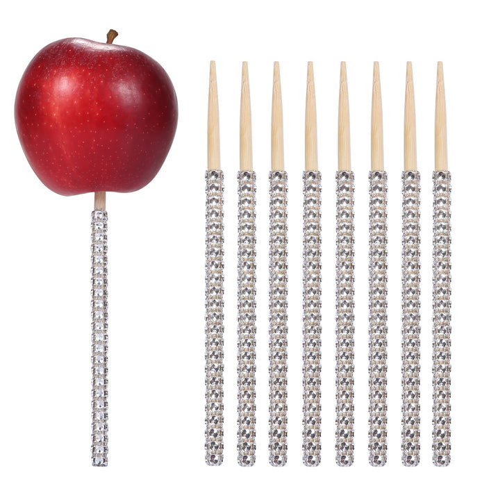 Wholesale (10 Pack) - Bamboo Candy Apple Sticks with Rhinestone Bling - Enhance Your Cake Pops, Chocolate Caramel Apples, and Skewer Buffets with Glamour! 24 pcs, 6-Inch Sticks for Stylish Party Favors