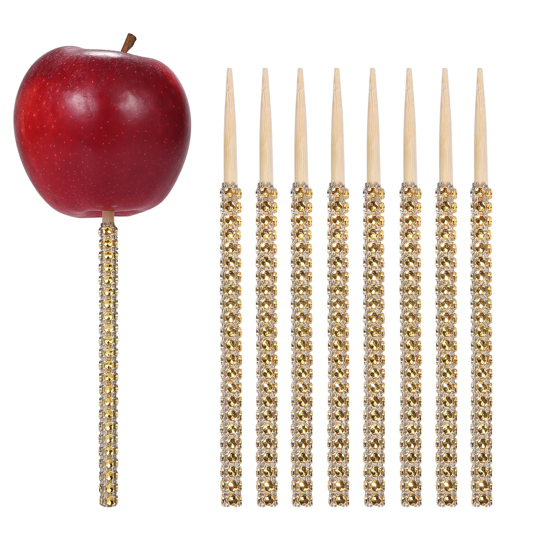 24-Pack Bamboo Candy Apple Sticks with Rhinestone Bling