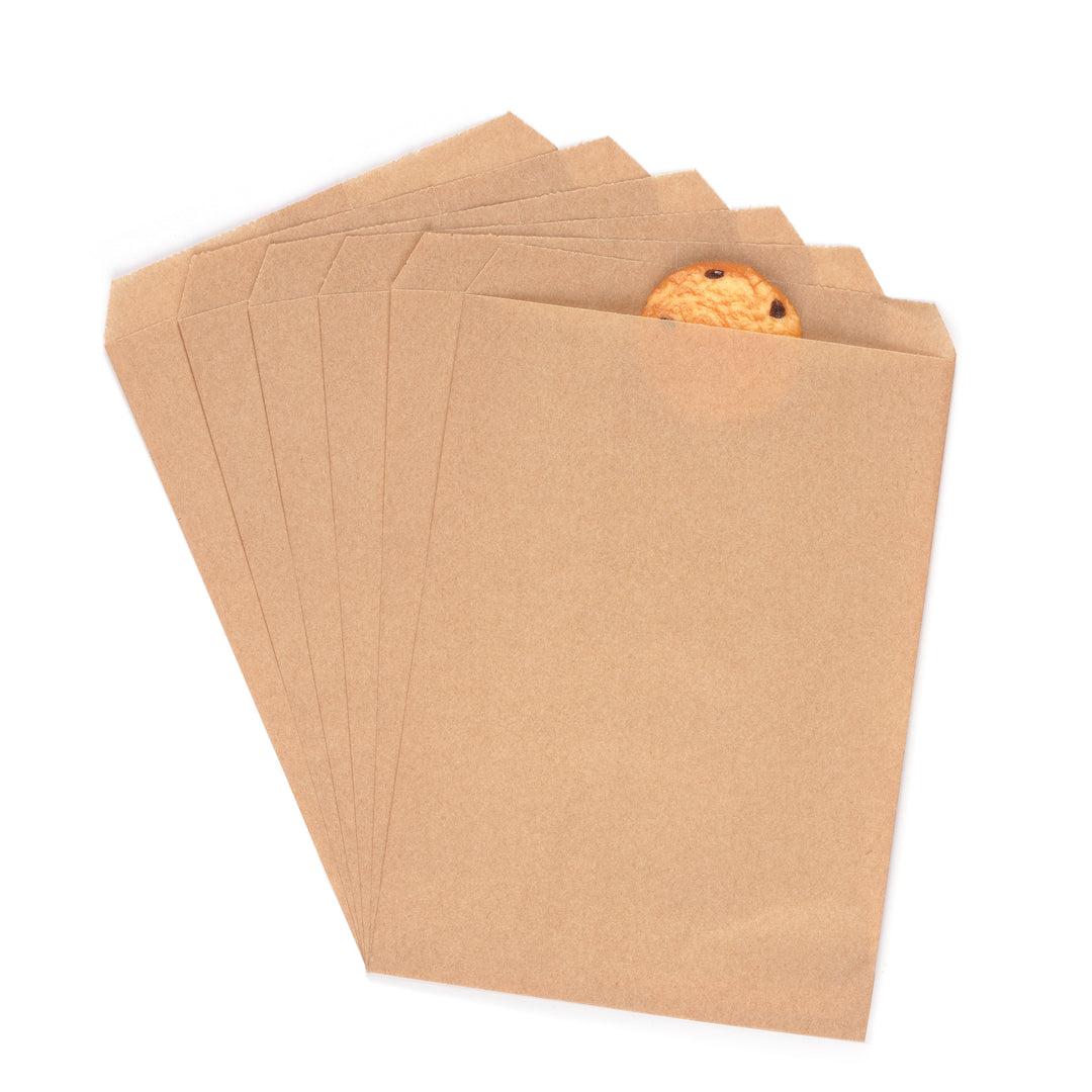 Quotidian Flat Greaseproof Paper Bags - Brown Envelopes for Goodies, Cookies, Candy, Wedding, and Birthday Parties. Pack of 100 for Stylish Celebrations