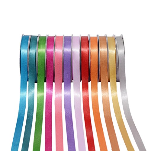 Luxurious Satin Ribbon Collection: 12 Assorted 3/8 Inch Rolls for Elegant Crafts & Wrapping